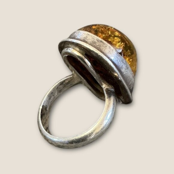 Vintage Estate Amber & Sterling Silver Statement Ring - Picture 6 of 10